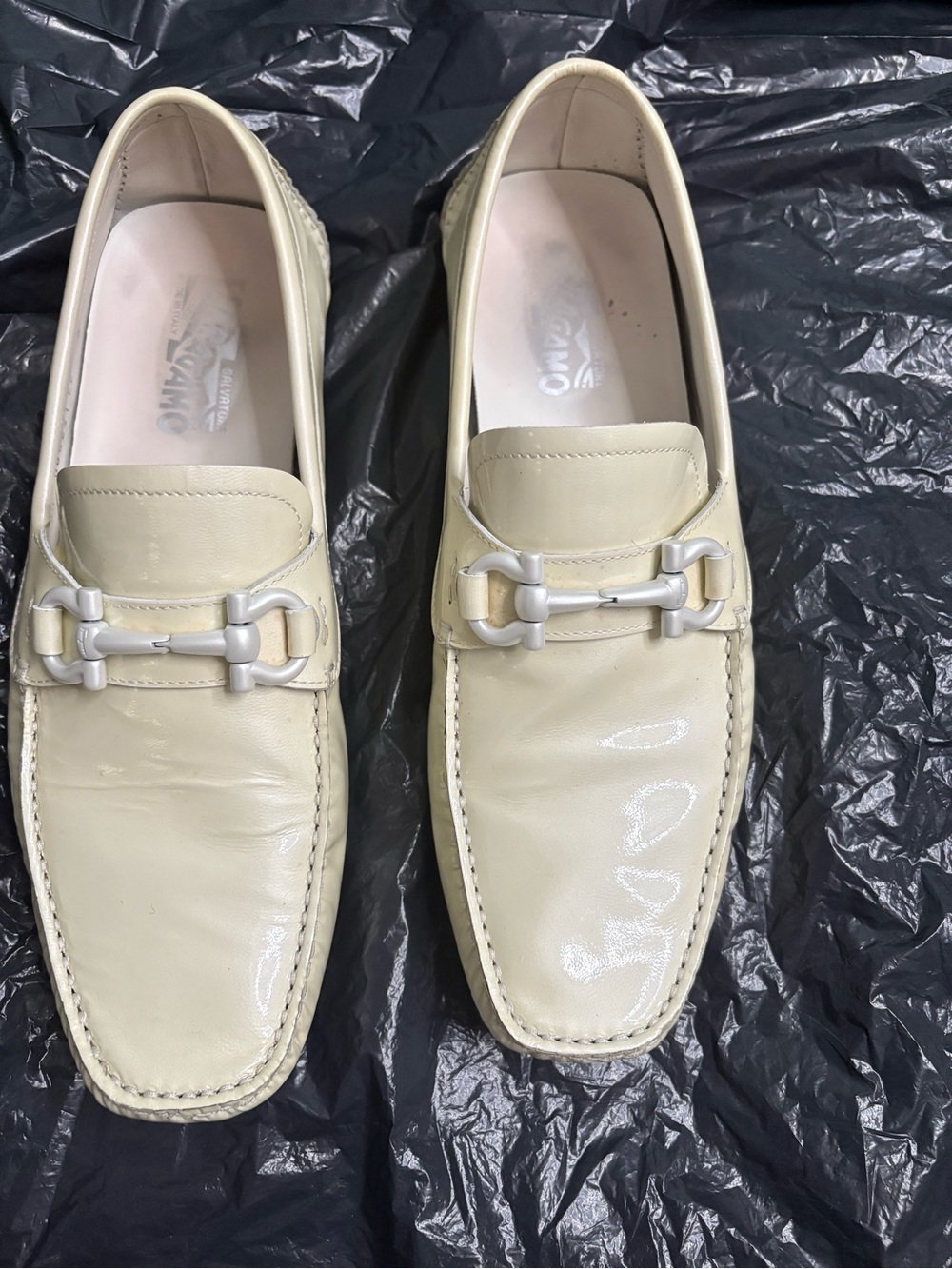 Salvatore Ferragamo Cream Leather Bit Loafers